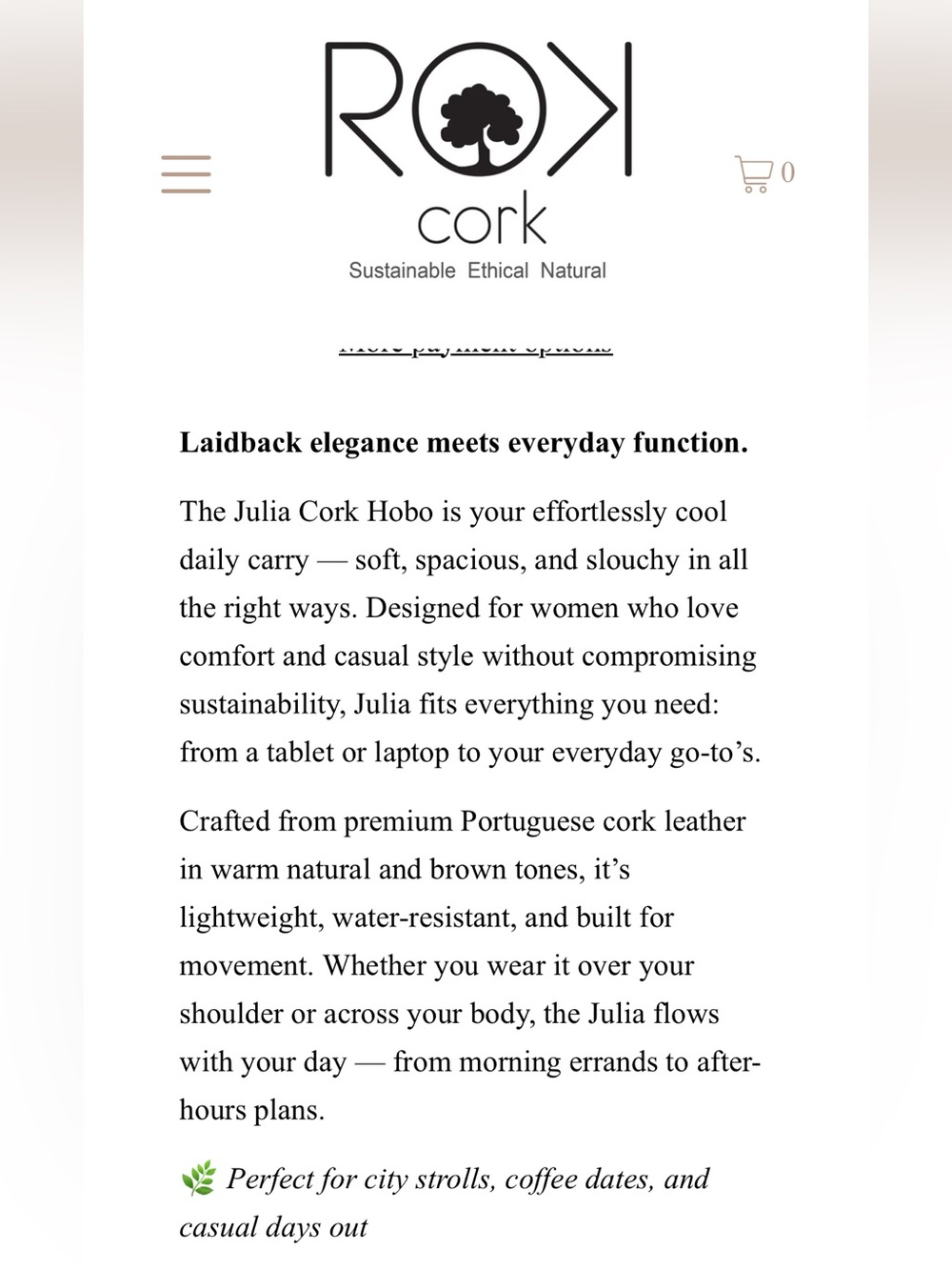 ROK Cork Julia HoboTwo-Tone Cork & Leather Shoulder Bag with Tassel Accent - Picture 11 of 12